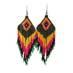 Bohemian Vintage Style Handmade Beaded Earrings With Tassel Colorful Feather Shaped European And American Style *See Photos For Measurements Bohemian Vintage Style, Handmade Beaded Earrings, Wood Dangle Earrings, Stick Earrings, Vintage Bohemian Style, Handmade Earrings Beaded, Teardrop Dangle Earrings, Heart Dangle Earrings, Aztec Designs