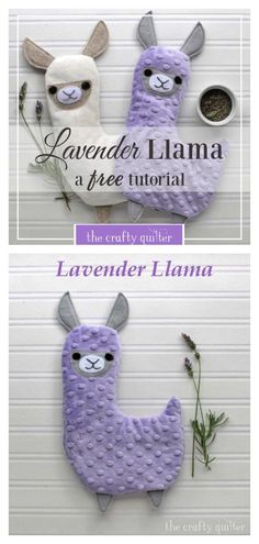 two llamas made out of crochet yarn, one is purple and the other is white