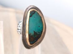 Handmade Gold Turquoise Ring For Anniversary, Artisan Gold Turquoise Ring, Unique Gold Emerald Ring With Bezel Setting, Artisan Rings With Bezel Setting, Unique Handmade Gold Emerald Ring, Handmade Artisan Oval Emerald Ring, Handmade Artisan Emerald Ring For Anniversary, Artisan Handmade Emerald Ring For Anniversary, Women's Rings