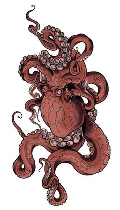 an octopus with tentacles on it's back and its head in the shape of a heart