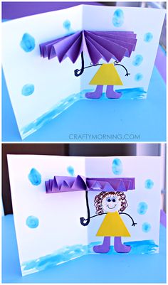 3D Umbrella Rainy Day Card for Kids to Make (Spring craft) | CraftyMorning.com 3d Umbrella, Spring Craft, Diy Projects For Kids, Paper Crafts For Kids, Childrens Crafts, Diy For Girls, Summer Crafts, Spring Crafts, Toddler Crafts