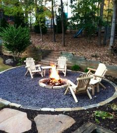 a fire pit with chairs around it and the words exquisite diy fire pit ring