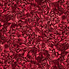 an intricate red background with swirls and flowers