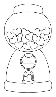 a drawing of a gummy machine filled with hearts