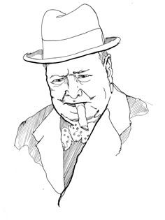 a drawing of a man with a hat and tie