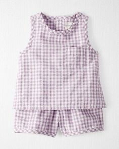 Baby 2-Piece Seersucker Play Set Made with Organic Cotton - Little Planet | Carter's Cotton Gingham Loungewear Sets, Gingham Cotton Loungewear Sets, Cotton Bedtime Sets With Pockets, Cotton Sleeveless Bedtime Sets, Sleeveless Cotton Bedtime Sets, Casual Cotton Gingham Sets, Casual Gingham Cotton Sets, Cute Cotton Sets With Pockets, Cute Summer Sets With Pockets