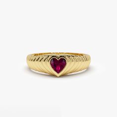 14k Heart Shape Ruby Beveled Ring 14K Gold Ferkos Fine Jewelry Beveled Ring, Birthday Gift Ideas For Her, Ruby Heart Ring, Ring Heart, Jewelry Aesthetic, Heart Shaped Jewelry, Gold Armband, Gift Ideas For Her, Rings Diamond