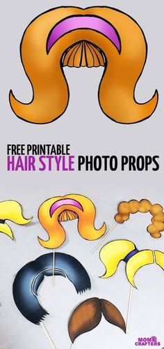 an image of hair style photo props on a white background with the text free printable hairstyle photo props