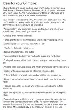 Ideas for your Book of Shadows, Grimore, etc. Put the information that YOU feel is needed. I put the compilation of many years of necessary information that I use regularly. Such as correspondences of colors, crystals & herbs. As well as working spells and my personal candle recipes. It's about YOUR PATH. Witchcraft Terminology, Witches Broom, Broom Closet, Under Your Spell, Wiccan Witch, Magick Spells