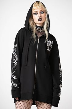 Anders Zip-Up Hoodie | Killstar Oversized Alternative Cotton Outerwear, Winter Oversized Tops For Alternative Fashion, Cotton Crew Neck Alternative Hoodie, Alternative Style Cotton Hoodie Sweatshirt, Alternative Cotton Hoodie Sweatshirt, Alternative Cotton Crew Neck Hoodie, Alternative Cotton Hoodie With Crew Neck, Graphic Print Hoodie For Alternative Fashion In Fall, Edgy Cotton Sweatshirt For Fall