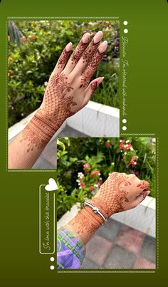 two pictures of hands with henna on them