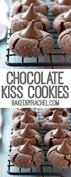 chocolate kiss cookies are cooling on a rack