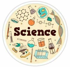 the word science surrounded by different types of laboratory equipment in a circle with an image of microscopes, test tubes and flasks