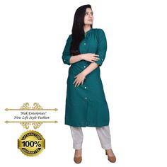 Indian Woman's Wear Handmade Traditional Party & Office Wear Solid Green Formal Designer Casual Kurti- Kurta - Tops For Girls. Block Printing Fabric, Party Wear Dresses, Kurti Designs, Office Wear, Fit & Flare, Girls Shopping