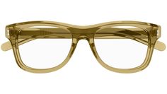 Gucci Rivets eyewear model GG1526O panthos recycled acetate glasses color code 004 shiny transparent mustard with yellow temple and demo lens. Barton Perreira, Acetate Glasses, Black B, Oliver Peoples, Shiny Silver, Rivets