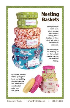 an advertisement for nesting baskets with the words nesting in different colors and patterns on it