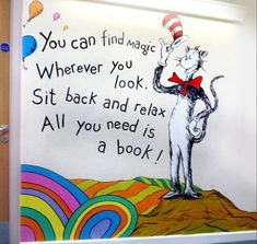 the cat in the hat is painted on the wall