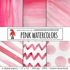 pink watercolors digital paper pack