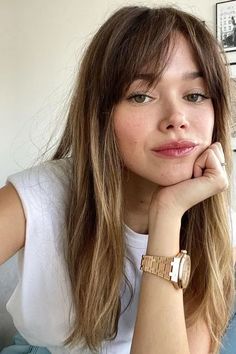 Straight Mid Length hair with bangs Fine Hair Haircuts Curtain Bangs, Haircut Curtain Bangs Straight Hair, Mid Length Low Maintenance Hair, Bangs For Mid Length Hair, Fringe With Straight Hair, Rib Length Hair, Bangs Hairstyle Straight Hair, Long Bangs Fine Hair, Mid Length Hair Face Framing