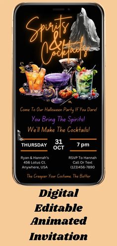 an event poster for spirits and cocktails