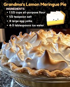 an advertisement for a lemon meringue pie with instructions on how to make it