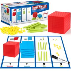 PRICES MAY VARY. Educational Base Ten Toys: Our kit is great for hands-on activities. They are designed by teachers to provide the best learning experience. It’s helpful for students to learn 10 concepts, place value, number sense, decimals, logical thinking, operations, measurements, addition, subtraction, model place, and model regrouping. Four Color Base Ten Set: Our kit lets kids use colorful plastic place value blocks to visually represent ones, tens, hundreds and thousands—even build and s Math Counters, Place Value Blocks, Homeschooling Activities, Base 10 Blocks, Mathematics Games, Number Blocks, Teaching Counting, Base Ten Blocks, 1. Mai