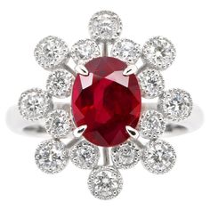 A beautiful ring set in Platinum featuring a GRS Certified 2.18 Carat Natural, Burmese, Pigeon's Blood Ruby and 0.72 Carat Diamonds. Rubies are referred to as "Ratnaraj" in Sanskrit meaning the King of Gems. Early cultures treasured rubies for their similarity to the redness of the blood that flowed through their veins, and believed that rubies held the power of life. The ring is made in Japan. Ring size and stamping detailed below. Contact Us for more information. If required, we can adjust the Ruby Ring Set, Blood Ruby, Sanskrit, Beautiful Ring, Ruby Ring, Burmese, Cocktail Rings, The King, Stone Jewelry