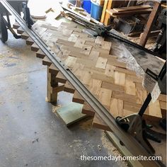 the wooden steps are being made into a table