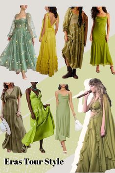 several different types of dresses with the words eras tour style