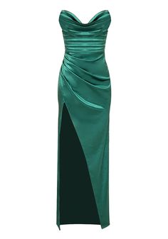 Strapless Draped Maxi Silk Dress Green DESIGN: Color: Green Strapless design Sleeveless Draped design Mermaid design Concealed zipper at back Body sculpting design Stretch Type: Stretchy Length: Maxi MATERIAL: Silk + Polyester + Spandex High elasticity for a better fit. Delicate sewing and hemming by durable needle lockstitch machine. YKK zipper (known as the most durable and reliable zippers manufactured today). To maintain the beauty of your garment, please follow the care instructions on the attached label. Colour may vary due to lighting on images. The product images (without model) are closest to the true colour of the item.     * Order one size up for a relaxed fit. * Pay special attention on measurements to ensure proper fit. * If you are between two sizes the larger Stylish Prom Dress, Winter Formal Dresses, Ruched Maxi Dress, Evening Dress Floor Length, Eve Dresses, Tube Top Dress, Satin Prom Dress, Maxi Robes, Strapless Maxi Dress