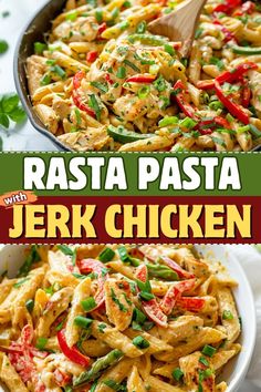 pasta with chicken and vegetables in a skillet