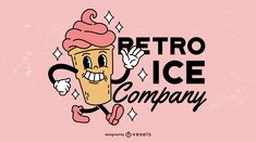 Retro cartoon ice cream design Ice Cream Character Illustration, Retro Ice Cream Illustration, Retro Ice Cream Logo, Ice Cream Cartoon Cute, Ice Cream Graphic Design, Ice Cream Logos, Character Ice Cream, Ice Cream Cups Design, Ice Cream Mascot