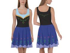 Complete your Run Disney costume and get ready for your next 5K, 10K, Half or Marathon. Great for working out or to add a little pop of magic to your outfit. This fit and flare dress is made from UPF 50+ moisture wicking fabric, 82% polyester and 18% spandex. This flattering dress has a full skirt and hits mid-thigh. It's light weight and moisture wicking, making it comfortable to run in or hop around the parks. Dress fits true to size. **If purchasing another item from my shop, these items will Anna Frozen Dress, 5k Costume, Princess Running Costume, Anna Dress Frozen, Anna Frozen Costume, Running Dress, Run Disney Costumes, Disney Costume, Disney Themed Outfits