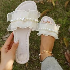 ~Never Been Worn ~High Quality ~Brand New ~Fast Shipping!! ~New ~Size: 6.5 / 7 / 7.5 / 8 / 8.5 / 9.5 ~Suitable For Walking, Beach, Shopping, Home Wear, Vacation, Holiday And Leisure Venues ~Faux Pearls Decor Makes Your Simple Outfits More Fashion And Stylish Feminine Synthetic Sandals For The Beach, Feminine Summer Sandals In Synthetic Material, Feminine Synthetic Sandals For Summer, Feminine Flat Synthetic Sandals, Synthetic Sandals For Spring Brunch, Spring Synthetic Sandals For Brunch, Spring Brunch Synthetic Sandals, Flat Synthetic Sandals For Brunch, Fancy Sandals