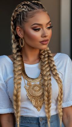 Blonde Goddess, Goddess Braids Hairstyles, Blonde Braids, Box Braids Hairstyles For Black Women, Braided Cornrow Hairstyles, Braids Hairstyles Pictures, European Hair, Cool Braid Hairstyles, Braids With Curls