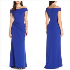 Beautiful Gathering Accentuates The Small Of Your Waist In This Elegant, Floor-Pooling Gown With A Shoulder-Baring Neckline. Back Zip Closure Off-The-Shoulder Neck Cap Sleeves Lined 88% Nylon, 12% Spandex Machine Wash, Dry Flat Imported Special Occasion Wedding Guest Royal Blue Fitted Gown For Bridesmaid, Blue Full-length Gown For Formal Occasions, Blue Full Length Gown For Formal Occasions, Blue Formal Full Length Maxi Dress, Formal Full Length Blue Gown, Royal Blue Formal Maxi Dress, Royal Blue Maxi Length Gown, Fitted Royal Blue Maxi Dress For Gala, Blue Fitted Maxi Dress For Wedding