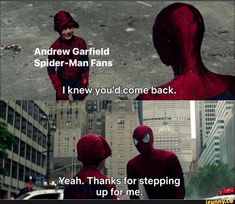 the amazing spider - man and his friend are talking to each other