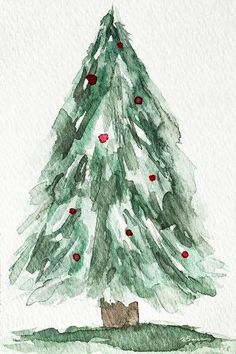 a watercolor painting of a christmas tree