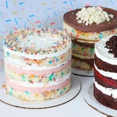 three different types of cakes with sprinkles on them