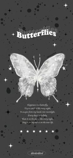 a white butterfly with stars on it's back and the words butterflies above it