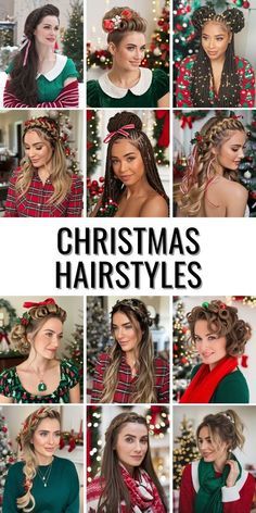 Festive Hairstyles Christmas, Christmas Hairstyles Curly Hair, Curly Hair With Ribbon, Long Hair With Braids, Hair With Ribbon, Christmas Braids, Elegant Buns, Fun Braids