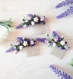 This Purple flower wedding collection, of artificial flowers of purple and leaves.  This a beautiful and delicate hair accessory for brides and a nice gift to the bridesmaids   On the wedding day, every bride wants to look fantastic. This wedding purple hair combs, will be a magical addition to your look on your happiest day.  This will emphasize the ease of your image.  The combs is very conveniently attached to the hair and fits in with any hairstyle.  -Material- artificial flowers and artificial greenery  -Colors- lavender, lilac,purple, white, green - Size small comb - 3,1 inches (8cm)(compositions)           - Unique handmade.  Wedding - is one of the most important events in the life of any girl Purple Wedding Hair, Bridal Hair Pieces Flower, Flower Lavender, Bride Hair Piece, Floral Wedding Hair, Crystal Wedding Tiaras, Wedding Purple, Flower Hair Pieces, Bridal Hair Piece