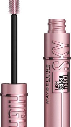 Sky's high lash impact from Every angle! Lash Sensational Sky High mascara delivers full volume and limitless length. Exclusive flex tower mascara brush bends to volumize and extend every single lash from root to tip. Washable mascara formula infused with Bamboo Extract and fibers for long, full lashes that never gets weighed down. Available in very Black and Blackest Black. Allergy tested. Ophthalmologist tested. Suitable for sensitive eyes and contact lens wearers. Removes easily. Mascara Bleu, Lengthen Eyelashes, Mascara Maybelline