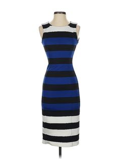 H&M Casual Dress Size: X-Small Blue Dresses - used. 93% POLYESTER, 7% ELASTANE, Midi, Boatneck, Stripes, Midi/Calf Length, Sleeveless | H&M Casual Dress: Blue Stripes Dresses - Size X-Small Blue Sleeveless H&m Dresses, H&m Sleeveless Bodycon Dress, H&m Blue Sleeveless Dress, H&m Bodycon Dress For Spring, Fitted Blue H&m Dress, Stretch Summer Dresses By H&m, Summer Stretch Dresses By H&m, H&m Stretch Dresses For Summer, H&m Blue Mini Length Dresses