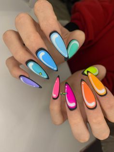 Two Color Nails, Galaxy Cupcakes, Rainbow Nails Design, Pop Art Nails, Nail Art Diy Easy, Gel Acrylic Nails, Colorful Nail, Glow Nails, Blush Nails