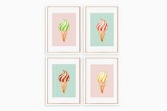 four ice cream art prints in pastel colors