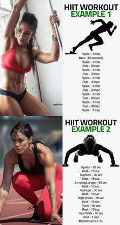 an image of a woman doing exercises for her body and the words hit workout example 1