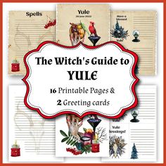 the witch's guide to yule printable pages and 2 greeting cards for halloween