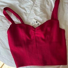 Brand New Zara Top, Size Small. I’m Usually A Small, But This Runs Small I Will Say It Fits An Xs. Elegant Red Summer Crop Top, Elegant Red Crop Top For Spring, Elegant Red Spring Crop Top, Fitted Red Zara Tops, Fuzzy Top, Embellished Crop Top, Cropped White Tee, Strappy Crop Top, Organza Sleeves