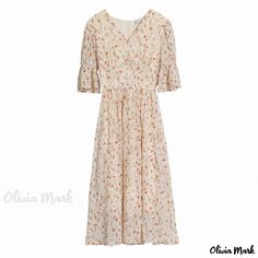 Olivia Mark - Floral Print Chiffon Stem Dress with Waist Cinching - Long, Elegant, and Sophisticated Lady Dress Sophisticated Lady, Lady Dress, Floral Print Chiffon, Bubble Sleeve, Print Chiffon, Types Of Skirts, Cinched Waist, A Line Skirt, Types Of Collars